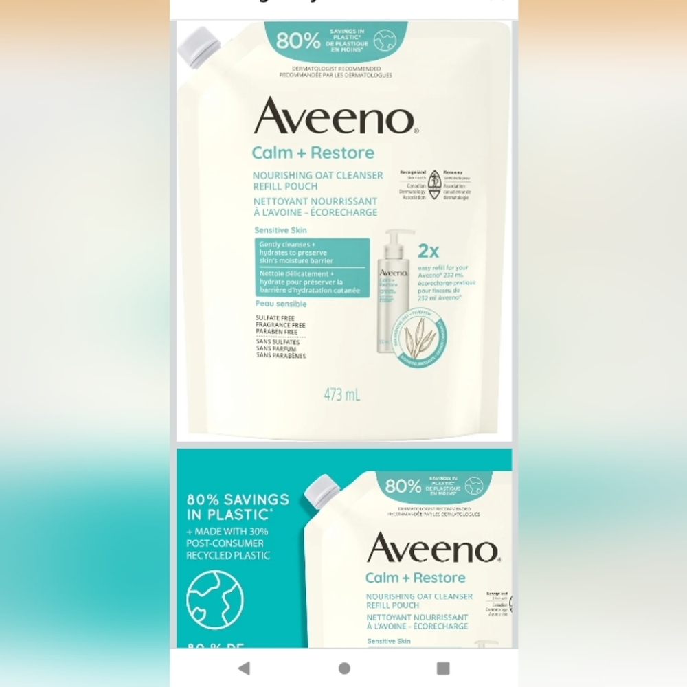 Aveeno Calm + Restore Nourishing Oat Cleanser Refill Pouch 473ml